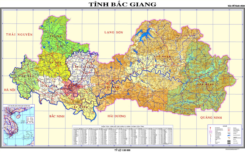Bản đồ hành chính tỉnh Bắc Giang. (Ảnh: Cổng Thông tin Điện tử tỉnh Bắc Giang)