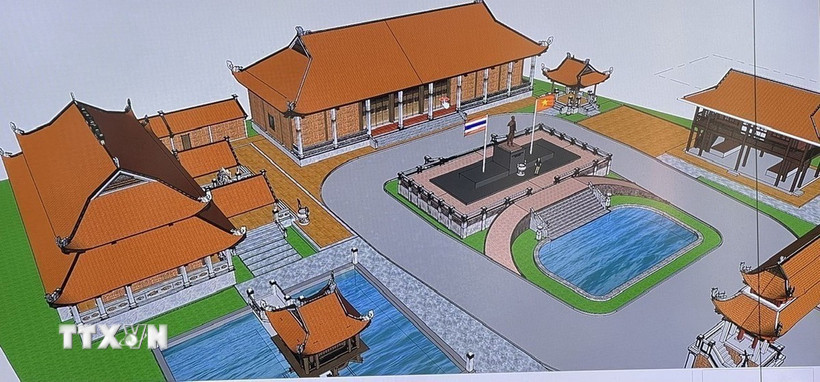 Phối cảnh Nhà hội trường trong dự án mở rộng Khu di tích Chủ tịch Hồ Chí Minh tỉnh Udon Thani, Thái Lan. (Ảnh TTXVN phát)