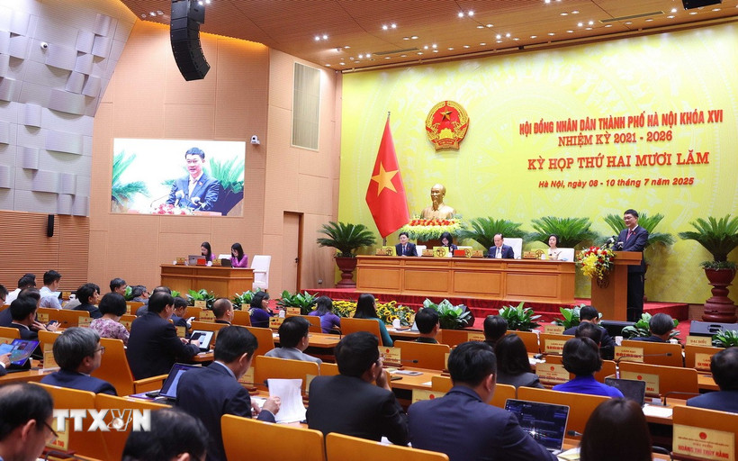 Quang cảnh tại Kỳ họp thứ 25, Hội đồng Nhân dân thành phố Hà Nội. (Ảnh: Văn Điệp/TTXVN)