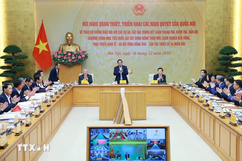 Các bộ, ngành không trực tiếp phê duyệt, chủ trì thực hiện dự án ở địa phương Thủ tướng Phạm Minh Chính chủ trì hội nghị triển khai Nghị quyết của Quốc hội về tháo gỡ khó khăn các dự án và phát triển kinh tế-xã hội vùng đồng bào dân tộc. (Ảnh: Dương Giang/TTXVN)