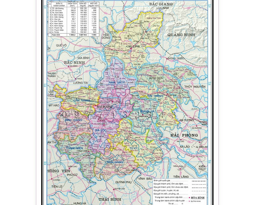 Bản đồ hành chính tỉnh Hải Dương.
