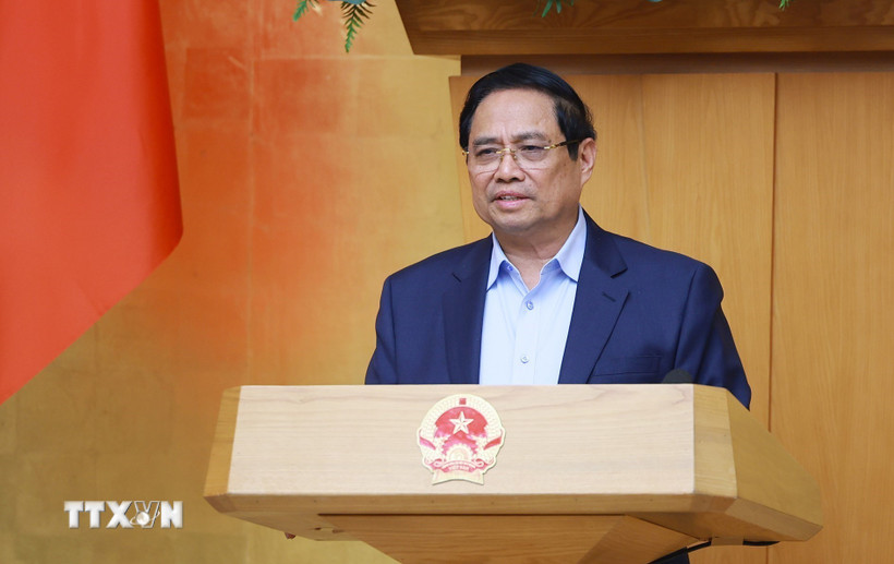 Thủ tướng Phạm Minh Chính kết luận Phiên họp Chính phủ thường kỳ tháng 2 năm 2026. (Ảnh: Dương Giang/TTXVN)