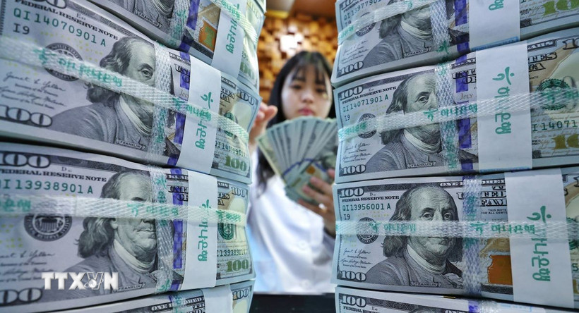 Nhân viên kiểm đếm đồng USD. (Ảnh: Yonhap/TTXVN)
