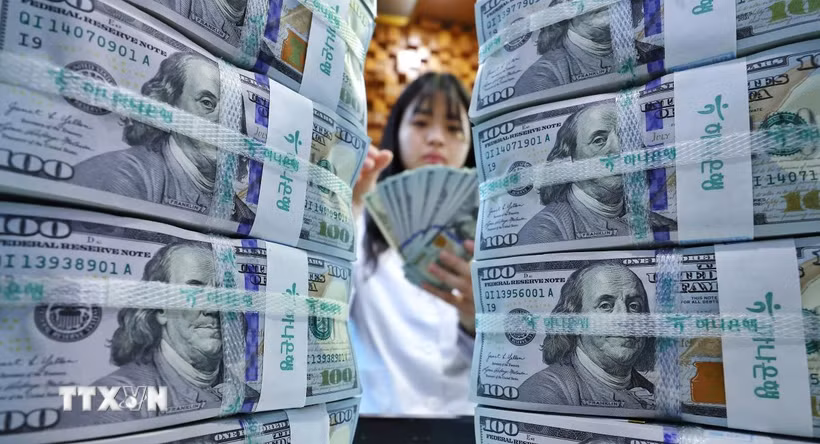 Nhân viên kiểm đếm đồng USD. (Ảnh: Yonhap/TTXVN)