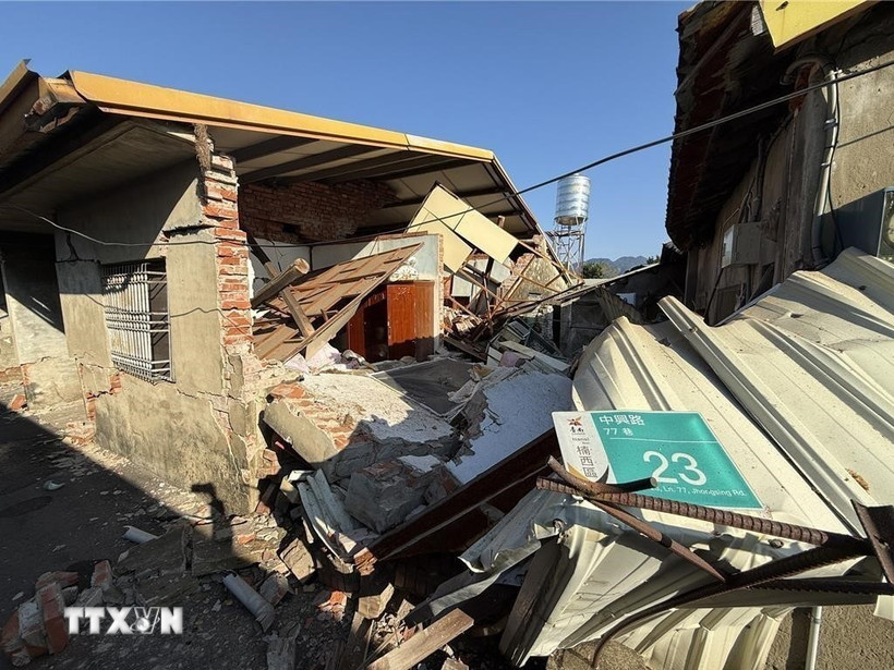 Cảnh đỏ nát sau một trận động đất ở Đài Nam, Đài Loan (Trung Quốc) ngày 21/1/2025. (Ảnh minh họa. THX/TTXVN)