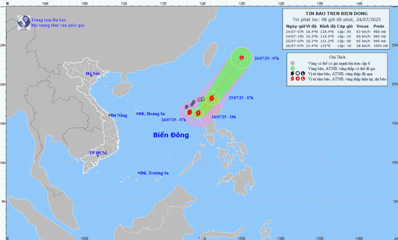 Hướng đi của cơn bão. (Ảnh: Trung tâm Dự báo Khí tượng Thủy văn Quốc gia)
