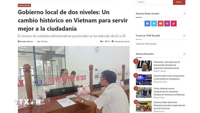 Đài phát thanh RadioMundial đưa tin về công cuộc “sắp xếp lại giang sơn” của Việt Nam. (Ảnh: chụp màn hình trang báo)