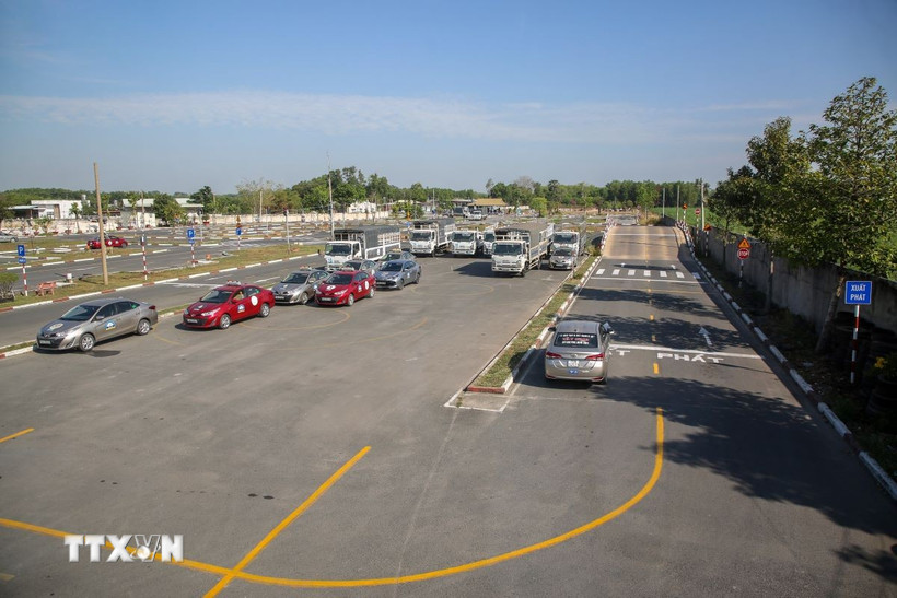 Sát hạch, cấp giấy phép lái xe. (Ảnh: Giang Phương/TTXVN)