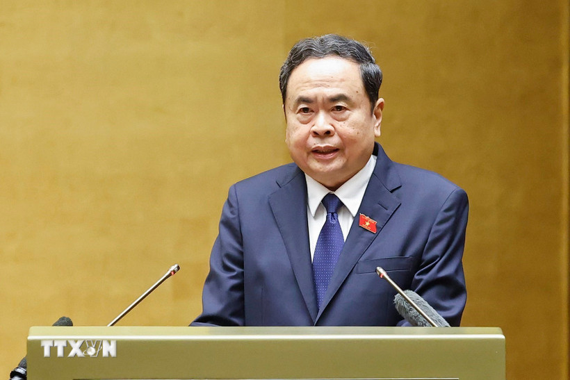 Chủ tịch Quốc hội Trần Thanh Mẫn, Chủ tịch Hội đồng Bầu cử Quốc gia phát biểu khai mạc Hội nghị. (Ảnh: Doãn Tấn/TTXVN)