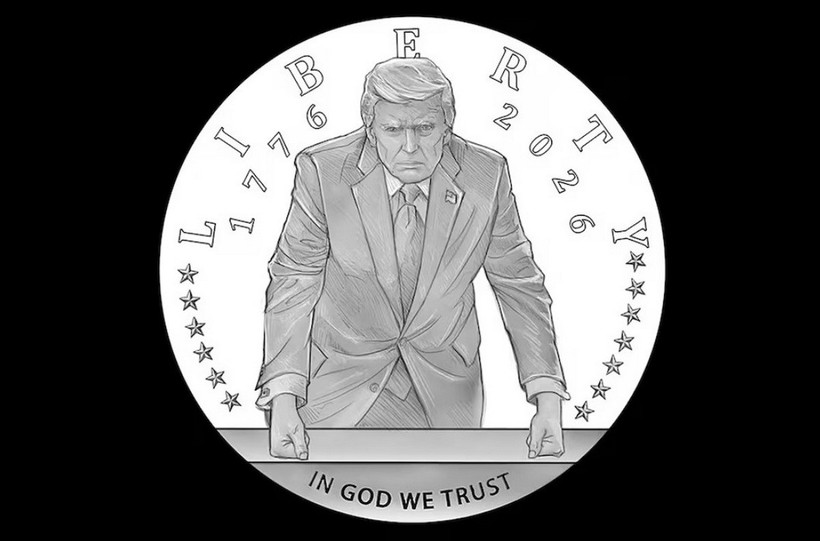 Thiết kế đồng xu vàng có hình Tổng thống Donald Trump. (Nguồn: Bộ Ngoại giao Hoa Kỳ)