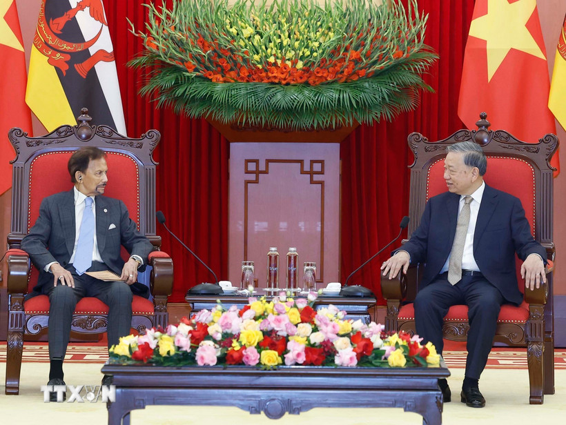 Tổng Bí thư Tô Lâm tiếp Quốc vương Brunei Haji Hassanal Bolkiah. (Ảnh: Thống Nhất/TTXVN)