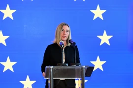 Đại diện cấp cao của EU về chính sách an ninh và đối ngoại Federica Mogherini phát biểu tại hội nghị ở Kuwait City ngày 14/7/2019. (Ảnh: THX/TTXVN)