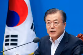 Tổng thống Hàn Quốc Moon Jae-in phát biểu tại cuộc họp ở Seoul ngày 2/8/2019. (Ảnh: Yonhap/TTXVN)