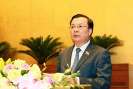 Bộ trưởng Bộ Tài chính Đinh Tiến Dũng trình bày Báo cáo về tình hình thực hiện ngân sách nhà nước năm 2019, dự toán ngân sách nhà nước và phân bổ ngân sách trung ương năm 2020. (Ảnh: Doãn Tấn/TTXVN)