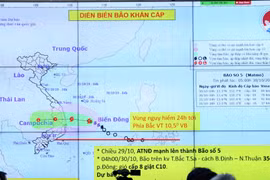 Sơ đồ đường đi của cơn bão số 5. (Ảnh: Vũ Sinh/TTXVN)