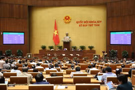 Chiều 22/11/2019, các Đại biểu Quốc hội biểu quyết thông qua Luật Dân quân tự vệ (sửa đổi) với 443/446 phiếu tán thành, chiếm 91,72%. (Ảnh: Dương Giang/TTXVN)