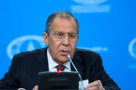 Ngoại trưởng Nga Sergei Lavrov tại cuộc họp báo ở Moskva, Nga. (Ảnh: THX/TTXVN)