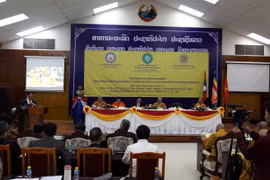 Toàn cảnh Hội thảo khoa học quốc tế Phật giáo Việt Nam tại Lào. (Ảnh: Phạm Kiên-Thu Phương/TTXVN)