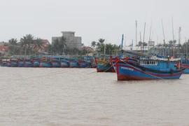 Tàu thuyền của ngư dân được đưa vào neo đậu tránh bão tại cảng cá Đông Tác, thành phố Tuy Hòa. (Ảnh: Phạm Cường/TTXVN)