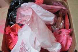 Các loại mỹ phẩm không có nguồn gốc, xuất xứ tại hiện trường. (Ảnh: Hoài Nam/TTXVN.)