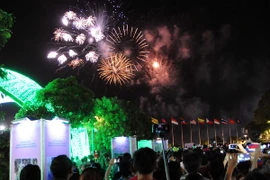 Người dân Thành phố Hồ Chí Minh xem bắn pháo hoa chào đón năm mới 2016 tại phố đi bộ Nguyễn Huệ, quận 1. (Ảnh: An Hiếu/TTXVN)