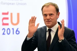 Chủ tịch EC Donald Tusk trong một buổi họp báo tại Brussels, Bỉ. (Nguồn: AFP/TTXVN)