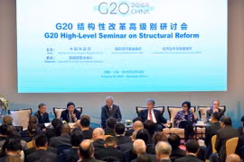 Các quan chức cấp cao tham dự diễn đàn tại Hội nghị G20 ở Thượng Hải. (Nguồn: THX/TTXVN)