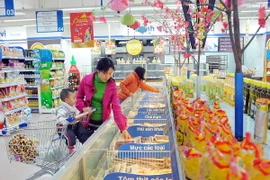 Khách chọn mua hàng tại Siêu thị Co.op Mart Hoàng Mai (Hà Nội). (Ảnh: Quang Quyết/TTXVN)