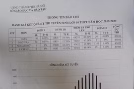 Phổ điểm kết quả kỳ thi tuyển sinh lớp 10 trung học phổ thông năm học 2019-2020. (Ảnh: PV/Vietnam+)