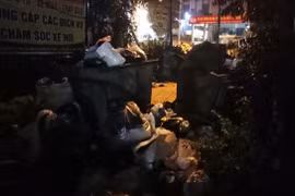 Nhiều chung cư ở quận Hoàng Mai ùn ứ rác, bốc mùi hôi thối. (Ảnh: Hùng Võ/Vietnam+)