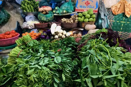 Giá các mặt hàng thực phẩm, rau xanh tại các chợ dân sinh trên địa bàn thành phố Hà Nội tiếp tục 'hạ nhiệt'. (Ảnh: Việt Anh/Vietnam+)