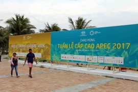 Panô chào mừng Tuần lễ cấp cao APEC 2017 được trưng bày tại các khu vực công cộng ở Đà Nẵng. (Ảnh: Trần Lê Lâm/TTXVN)