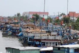 Tàu vào tránh trú bão tại cửa biển Trần Đề, Sóc Trăng. (Ảnh: Trung Hiếu/TTXVN)