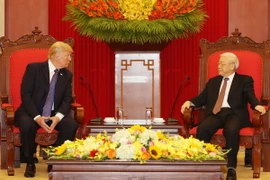 Tổng Bí thư Nguyễn Phú Trọng tiếp Tổng thống Hoa Kỳ Donald Trump thăm cấp Nhà nước tới Việt Nam. (Ảnh: Trí Dũng/TTXVN)