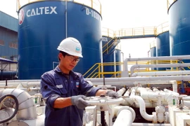 Dây chuyền sản xuất, đóng gói sản phẩm dầu nhờn tại Công ty TNHH Cheveron Việt Nam (vốn đầu tư của Mỹ), tại Khu công nghiệp Đình Vũ. (Ảnh: Danh Lam/TTXVN)