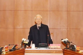 Tổng Bí thư Nguyễn Phú Trọng, Trưởng Ban Chỉ đạo Trung ương về phòng chống tham nhũng phát biểu chỉ đạo Cuộc họp. (Ảnh: Trí Dũng/TTXVN.)