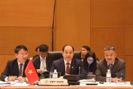 Đoàn Việt Nam tại Hội nghị AEM 47. (Ảnh: Kim Dung-Chí Giáp/Vietnam+) 
