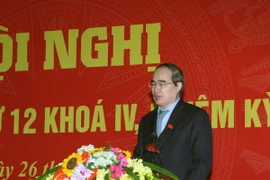 Chủ tịch Uỷ ban Trung ương Mặt trận Tổ quốc Việt Nam Nguyễn Thiện Nhân phát biểu tại hội nghị. (Ảnh: Nguyễn Dân/TTXVN) 