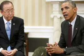Tổng Thư ký Liên hợp quốc Ban Ki-moon và Tổng thống Mỹ Barack Obama tại Nhà Trắng ngày 4/8. (Nguồn: Reuters) 