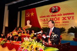 Ông Nguyễn Mạnh Hiển, Bí thư Tỉnh ủy Hải Dương nhiệm kỳ 2015-2020 phát biểu. (Ảnh: Mạnh Minh/TTXVN)