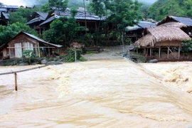 Bản Tặng, xã Kỳ Sơn bị nước lũ cô lập, chia cắt. (Nguồn: TTXVN)