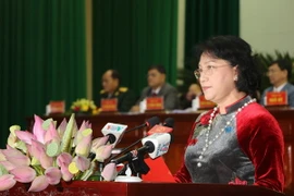 Bà Nguyễn Thị Kim Ngân, Ủy viên Bộ Chính trị, Phó Chủ tịch Quốc hội phát biểu tại Đại hội. (Ảnh: Văn Trí/TTXVN) 
