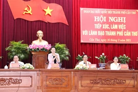 Chủ tịch Quốc hội Nguyễn Thị Kim Ngân tại buổi làm việc. (Ảnh: Trọng Đức/TTXVN)