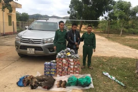 Đối tượng Hà cùng tang vật của vụ án. (Ảnh: Quang Thái/TTXVN)