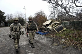 Binh sĩ Ukraine tại khu vực Shyrokyne ở miền Đông nước này. (Ảnh: AFP/ TTXVN)