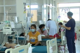 Các bệnh nhân mắc sốt xuất huyết đang được điều trị tại Bệnh viện Nhi Gia Lai. (Ảnh: TTXVN phát)