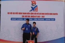 Hoàng Kim Vị dự đại hội Đoàn huyện Hưng Nguyên vào đầu tháng 4/2022. (Ảnh: Bích Huệ/TTXVN)