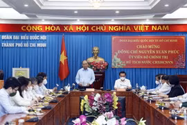 Chủ tịch nước Nguyễn Xuân Phúc phát biểu tại buổi làm việc. (Ảnh: Thống Nhất/TTXVN)