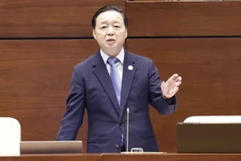 Bộ trưởng Bộ Tài nguyên và Môi trường Trần Hồng Hà trả lời chất vấn. (Ảnh: Doãn Tấn/TTXVN)