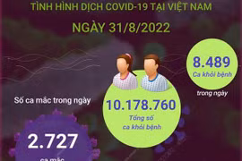 [Infographics] Ngày 31/8: Có 8.489 F0 khỏi bệnh, không có ca tử vong